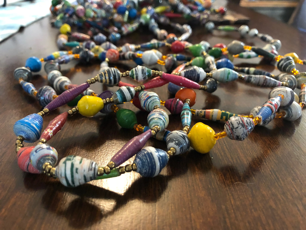Paper bead jewelry made from old newspapers