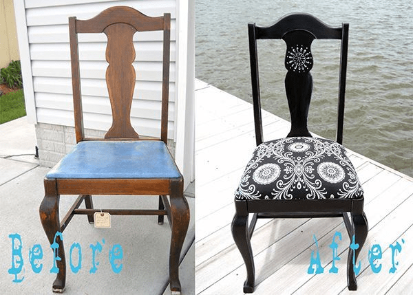 A vintage chair transformed into a chic dining room seat