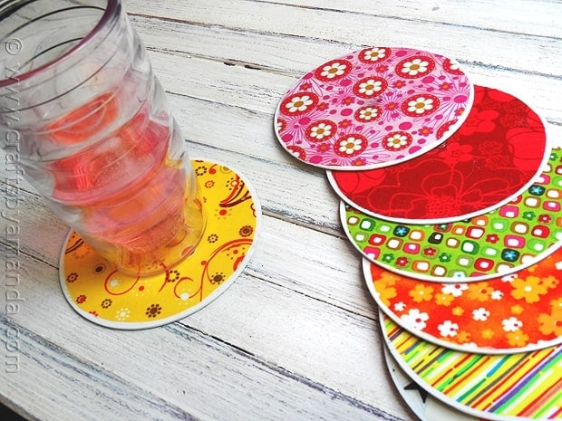 Coasters made from repurposed CDs and DVDs