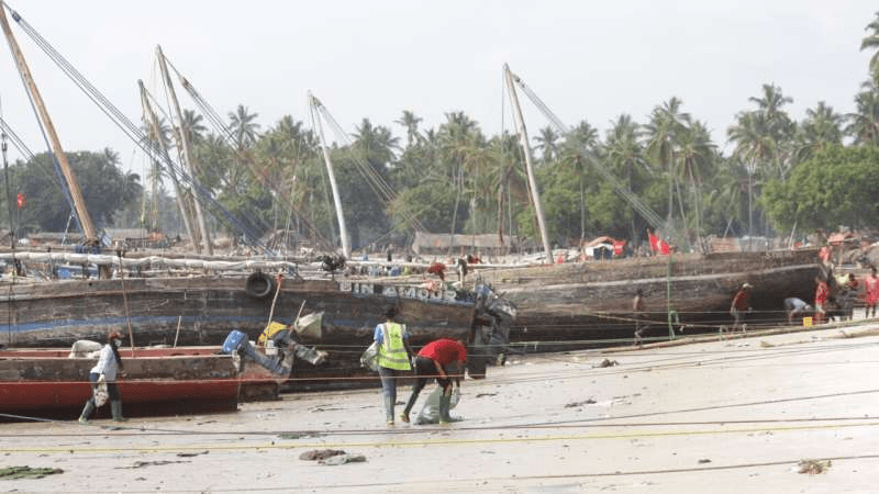 A beach clean-up takes place in Kipumbwi in Tanzania