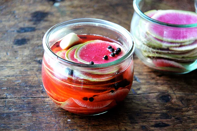 Pickled watermelon radishes