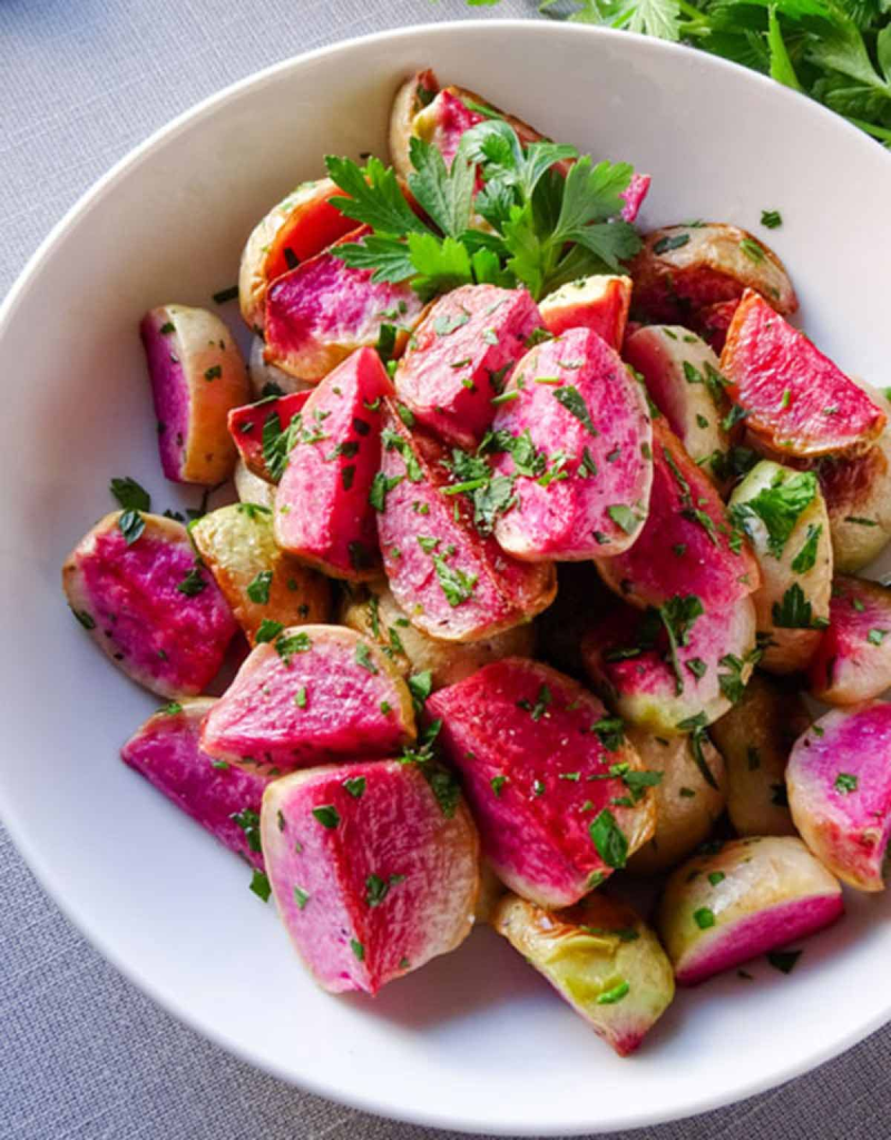 Roasted watermelon radishes