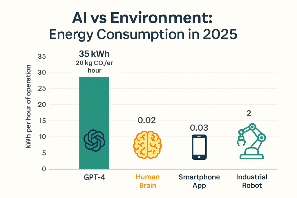 Infographic comparing energy usage of AI models with human and digital benchmarks