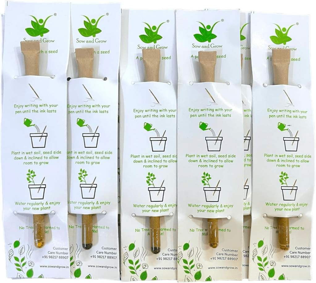 S..ow/and Grow Plantable Seed Paper Pen (Pack of 25 Individually Packed Single Pens) Eco-Friendly, Sustainable, and Biodegradable Writing Pens made with Recycled Materials for a Greener Environment